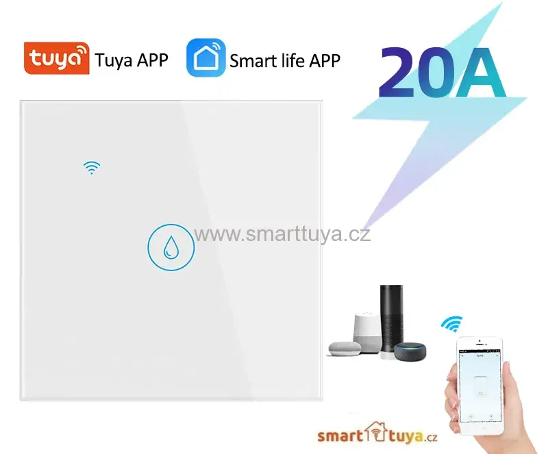 Wi-Fi chytrý spínač pro ohřívače vody (bojlery), 20A - TUYA, Android/iOS