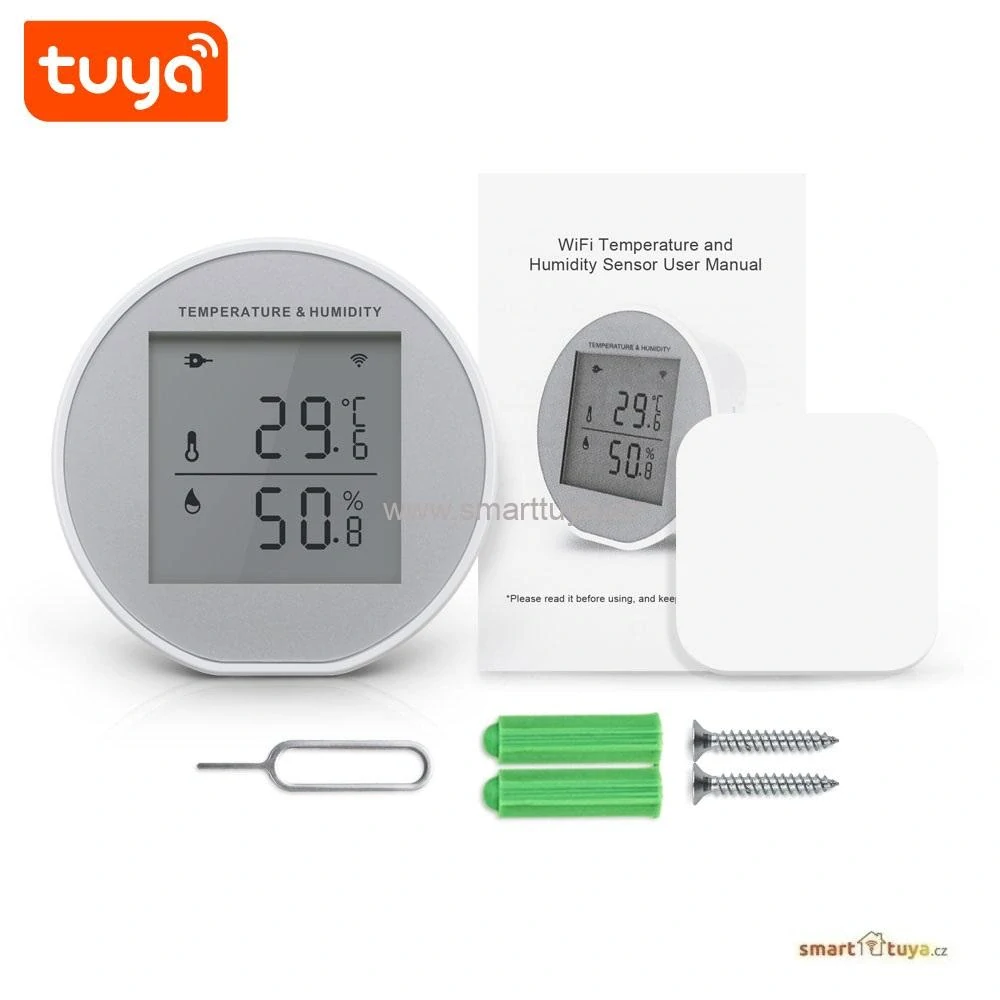WiFi přenosný sensor teploty a vlhkosti vzduchu s LCD displejem– TUYA, Android/iOS
