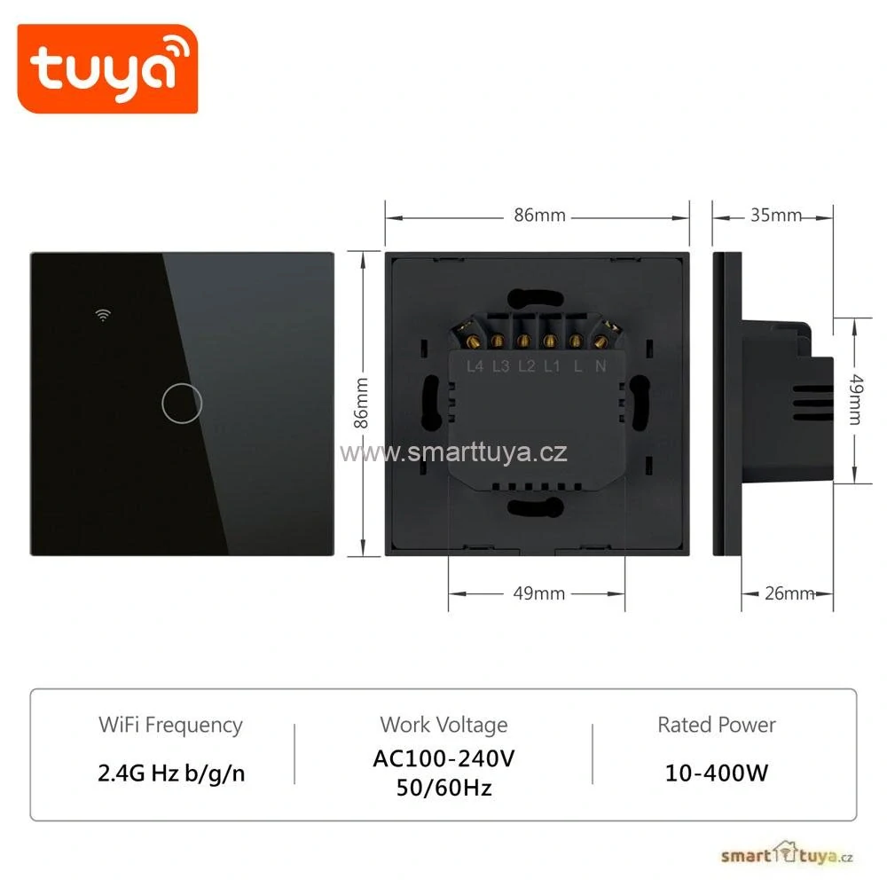 WiFi chytrý vypínač světel,jednotlačítkový - TUYA, Android/iOS