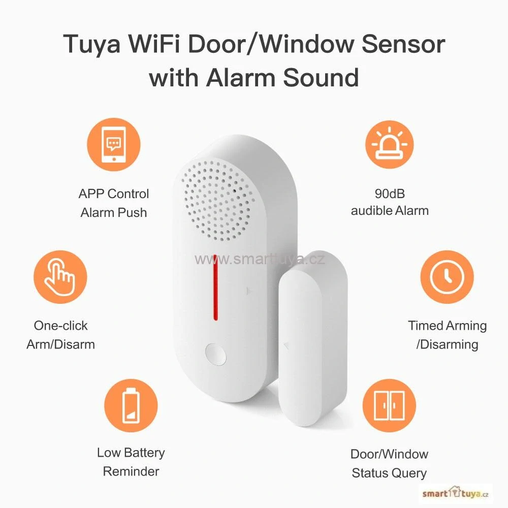 TUYA WiFi dveřní a okenní senzor s alarmem a sirénou 90dB, PST-AW301