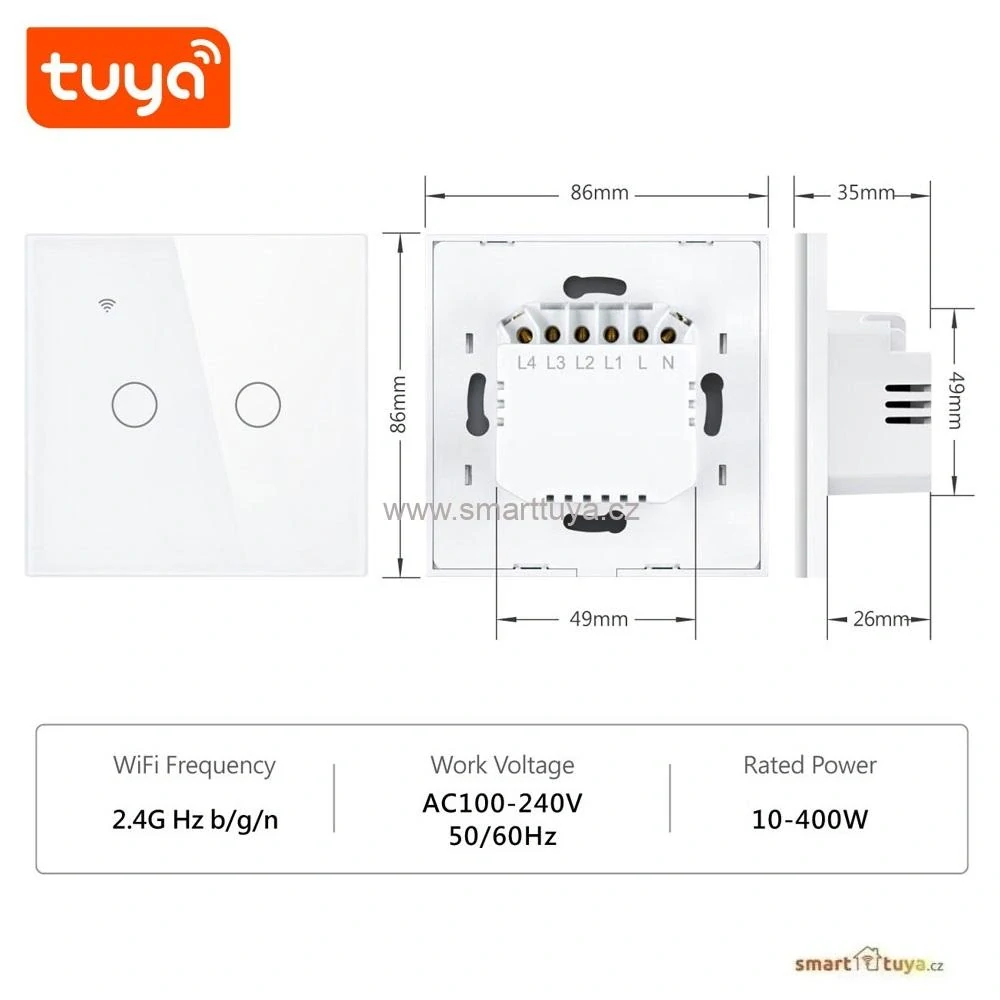 WiFi chytrý vypínač světel,dvoutlačítkový - TUYA, Android/iOS