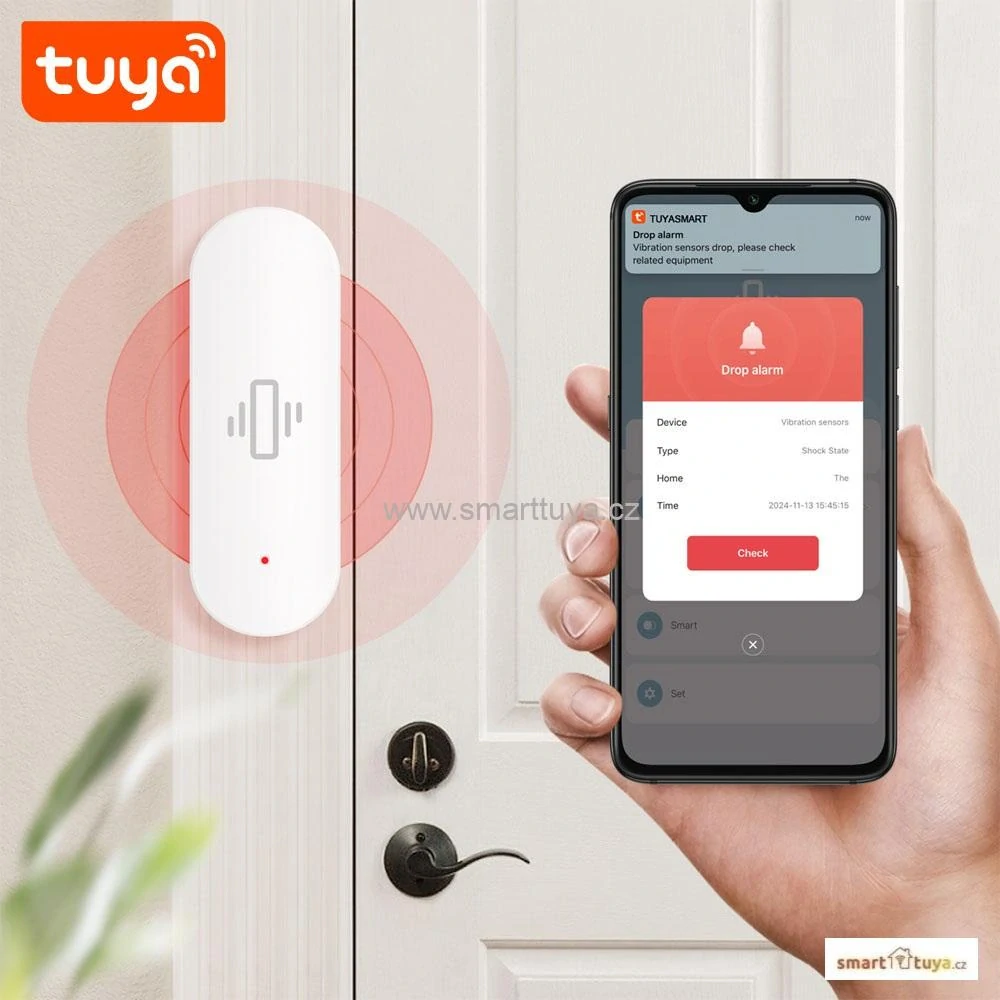 TUYA WiFi vibrační a otřesový senzor s nastavitelnou citlivostí, PST-ZD400A